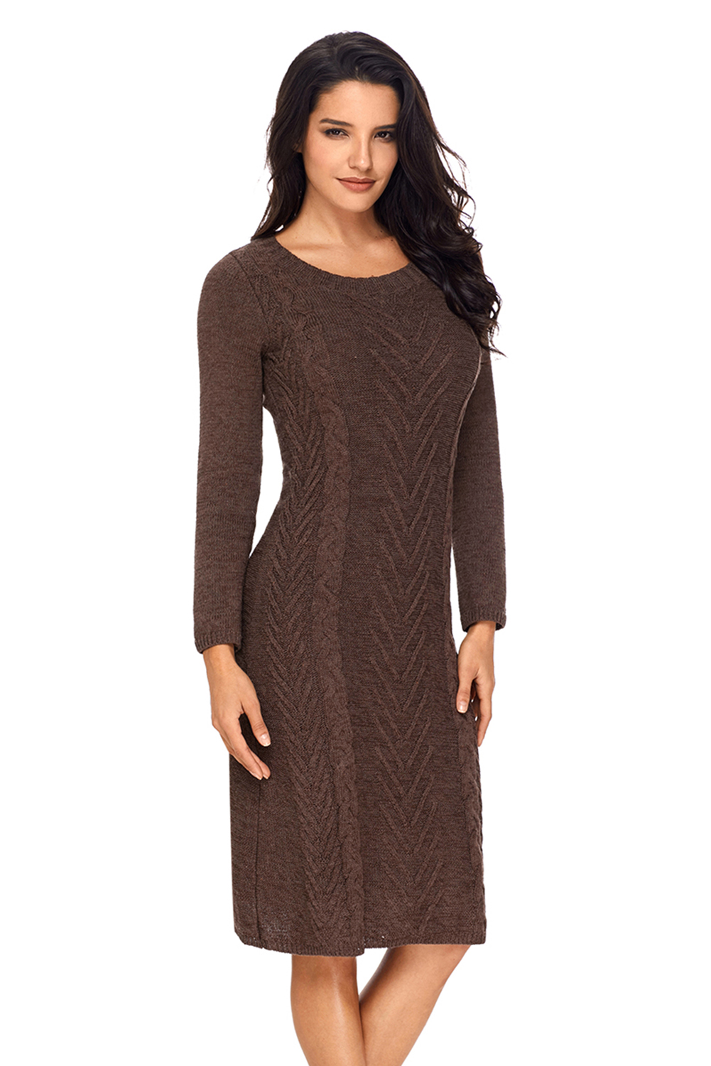 BY27772-17 Coffee Women’s Hand Knitted Sweater Dress